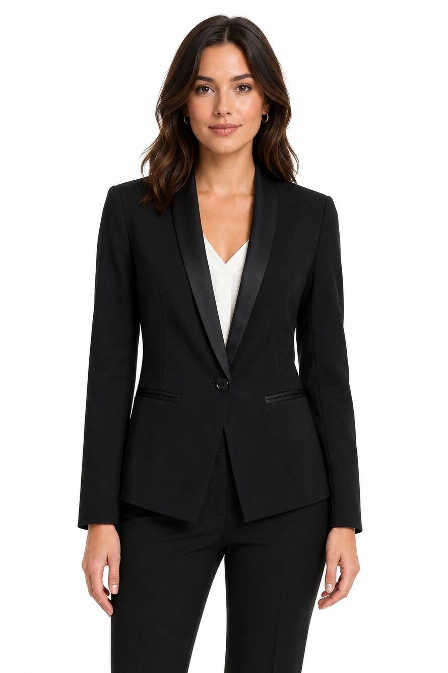 LOFT Black Tuxedo Blazer Jacket Petite 2P Satin Trim Career Formal